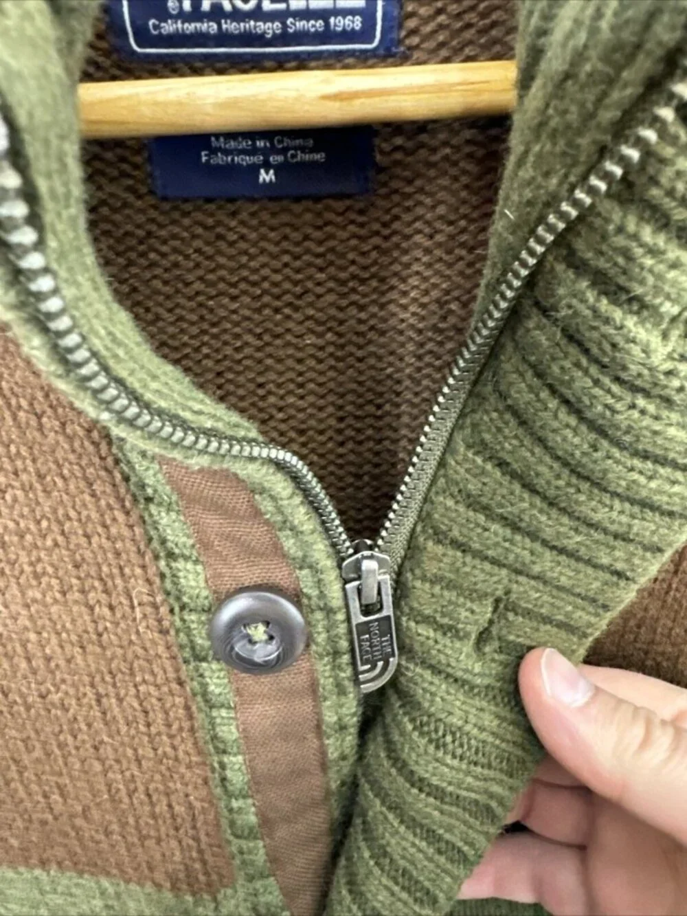 TNF North Face Green Men M Knit Sweater Jacket Zip